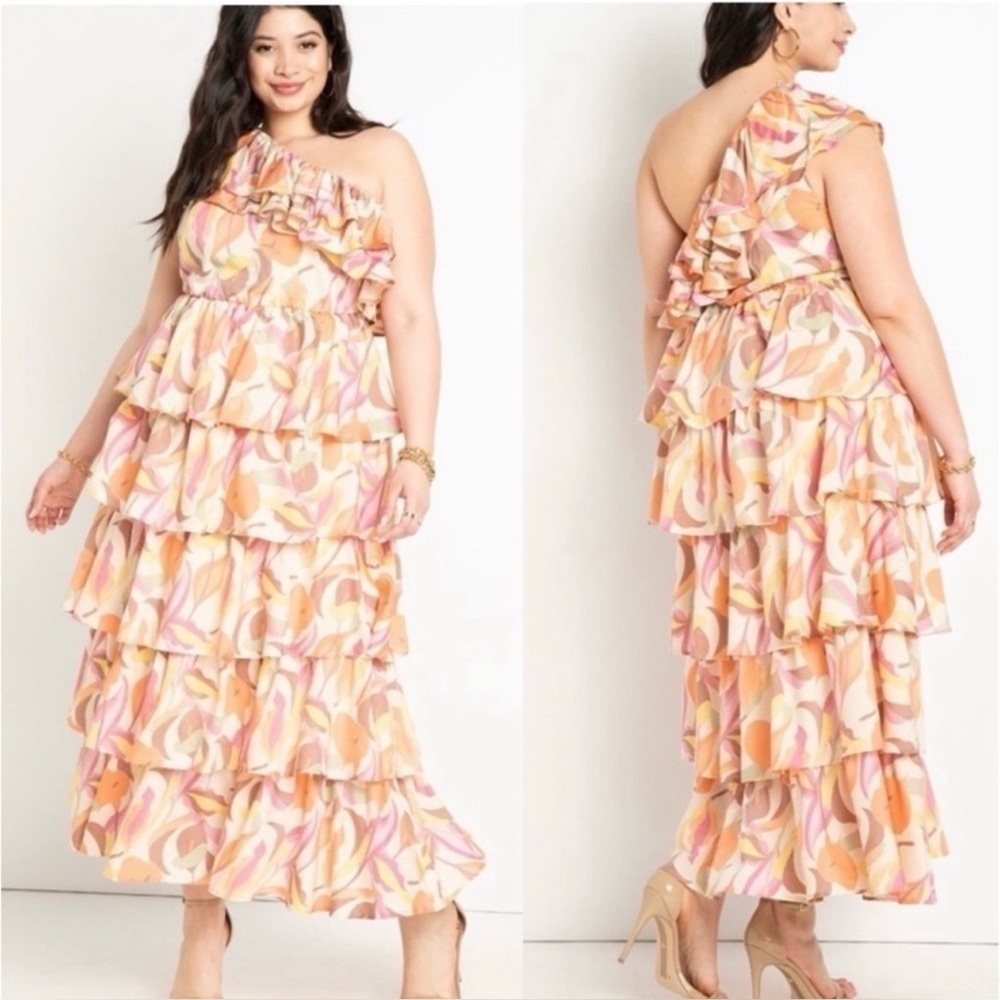 Melissa Mercedes X Eloquii Floral‎ Ruffle Maxi Dress